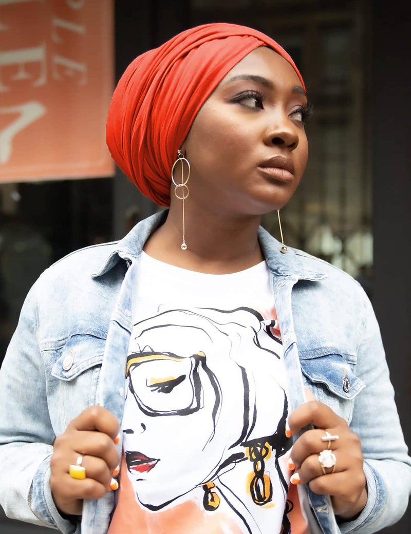 Harewom Headwraps for Women Solid Color Fashion Long Hair African Turban Muslim Headband for Braids Locs Curly Hair Orange - Image 5
