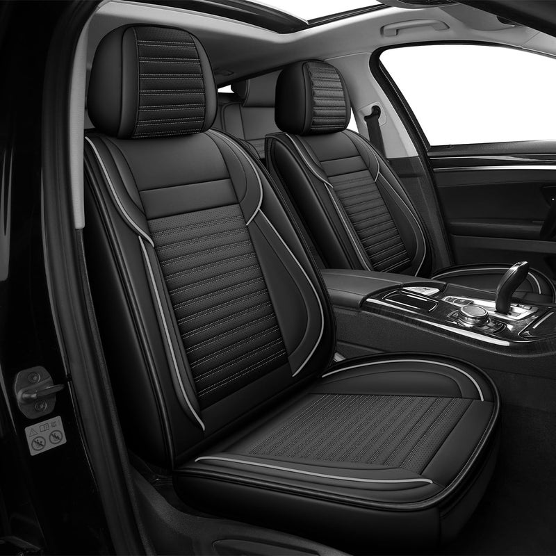 LINGVIDO Full Set Car Seat Covers Faux Nappa Leather Airbag Compatible and Waterproof Protectors for Sedans SUVs Breathable Interior for Active Families Pets and Commuters 5 Seats BlackGray - Image 3