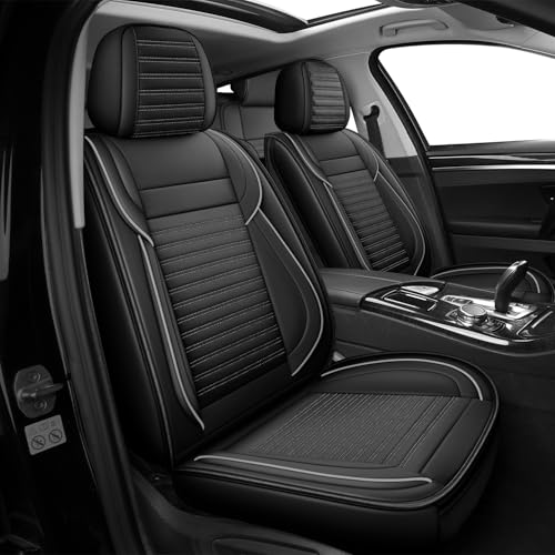 LINGVIDO Full Set Car Seat Covers Faux Nappa Leather Airbag Compatible and Waterproof Protectors for Sedans SUVs Breathable Interior for Active Families Pets and Commuters 5 Seats BlackGray - Image 1