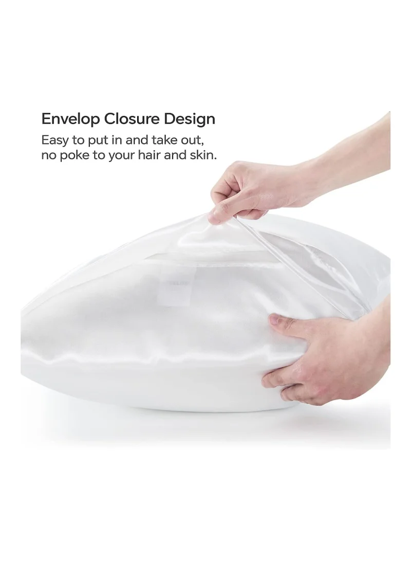 MahMir MahMir® Silky Satin Pillowcase for Hair and Skin Queen - White Silk Pillowcase 2 Pack 76L x 51W CM (30x20 Inches) - Satin Pillow Cases Set of 2 with Envelope Closure (2pcs White)
