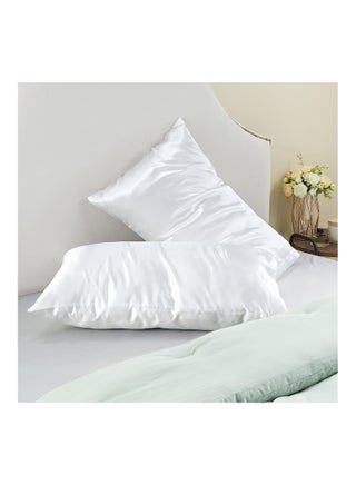 MahMir® Silky Satin Pillowcase for Hair and Skin Queen - White Silk Pillowcase 2 Pack 76L x 51W CM (30x20 Inches) - Satin Pillow Cases Set of 2 with Envelope Closure (2pcs White) - view 3