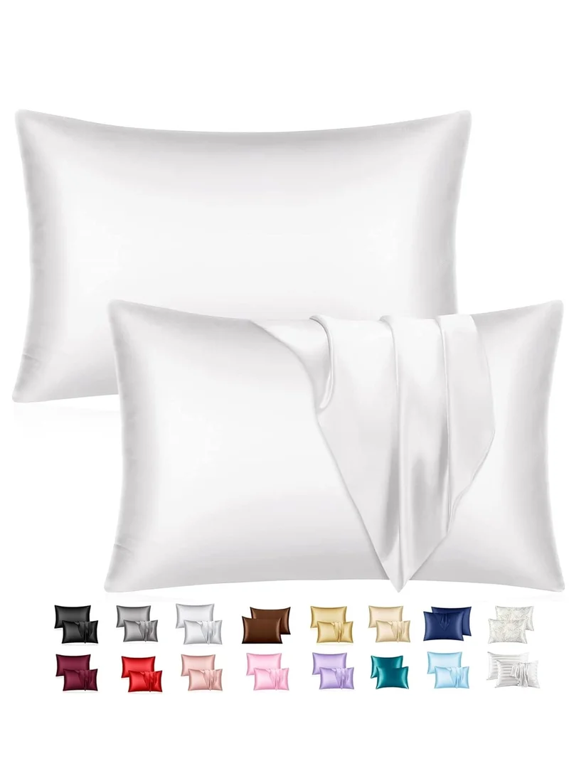 MahMir MahMir® Silky Satin Pillowcase for Hair and Skin Queen - White Silk Pillowcase 2 Pack 76L x 51W CM (30x20 Inches) - Satin Pillow Cases Set of 2 with Envelope Closure (2pcs White)