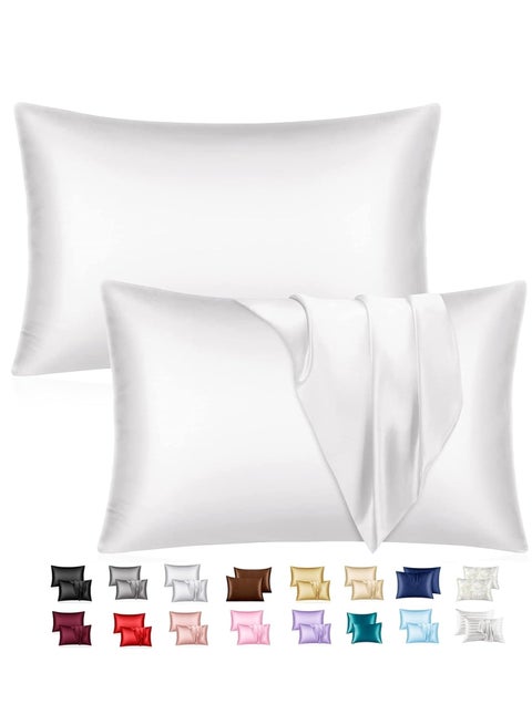 MahMir® Silky Satin Pillowcase for Hair and Skin Queen - White Silk Pillowcase 2 Pack 76L x 51W CM (30x20 Inches) - Satin Pillow Cases Set of 2 with Envelope Closure (2pcs White)