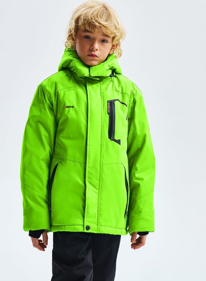 GEMYSE Boy's Waterproof Ski Snow Jacket Hooded Fleece Windproof Winter Jacket (Fluorescent Green,14/16) - Image 2