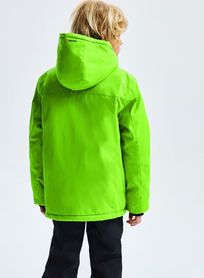 GEMYSE Boy's Waterproof Ski Snow Jacket Hooded Fleece Windproof Winter Jacket (Fluorescent Green,14/16) - Image 3