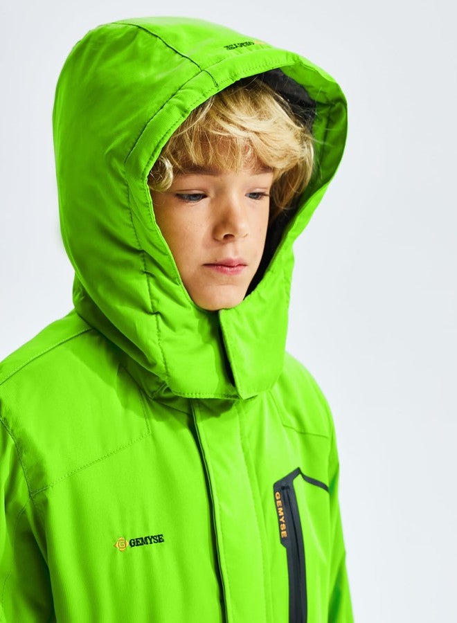 GEMYSE Boy's Waterproof Ski Snow Jacket Hooded Fleece Windproof Winter Jacket (Fluorescent Green,14/16) - Image 5