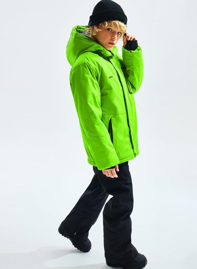 GEMYSE Boy's Waterproof Ski Snow Jacket Hooded Fleece Windproof Winter Jacket (Fluorescent Green,14/16) - Image 4