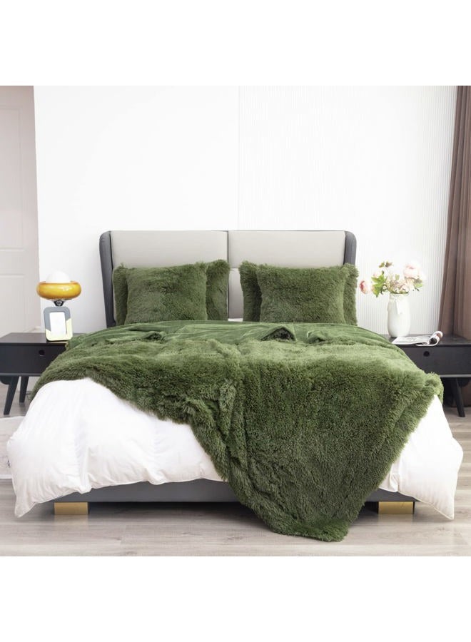 YUSOKI Faux Fur King Blanket(Olive Green,90" x 104"),Whithout Pillows,Winter Lightweight Plush Fuzzy Soft Cozy Microfiber Comfy Bed Blanket for Women Kids Girls Couch Sofa Washable - Image 4