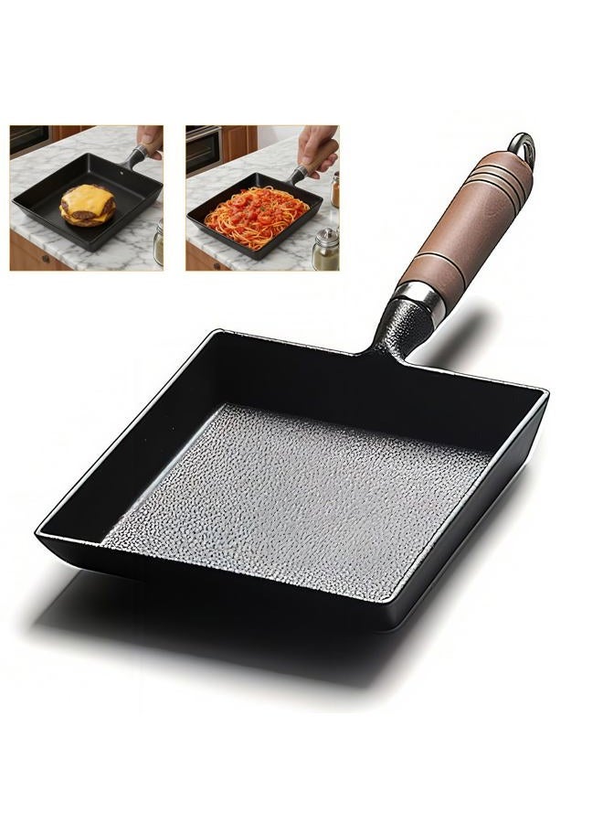 OUKENS Japanese Cast Iron Tamagoyaki Pan Nonstick, Multifunctional Square Japanese Egg Pan, Detachable Wood Handle, Oven Safe, for Omelets, Steak & Camping,6.1 x 7.3 Inch - Image 1
