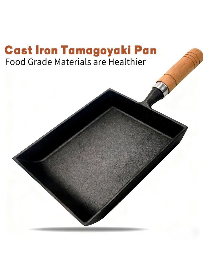 OUKENS Japanese Cast Iron Tamagoyaki Pan Nonstick, Multifunctional Square Japanese Egg Pan, Detachable Wood Handle, Oven Safe, for Omelets, Steak & Camping,6.1 x 7.3 Inch - Image 3
