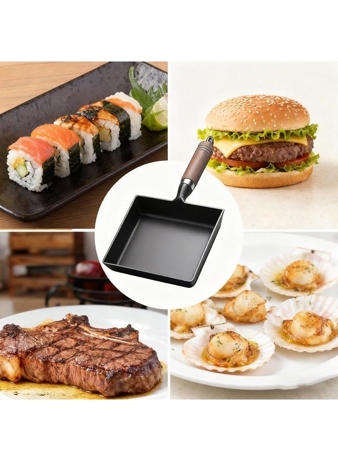 OUKENS Japanese Cast Iron Tamagoyaki Pan Nonstick, Multifunctional Square Japanese Egg Pan, Detachable Wood Handle, Oven Safe, for Omelets, Steak & Camping,6.1 x 7.3 Inch - Image 5