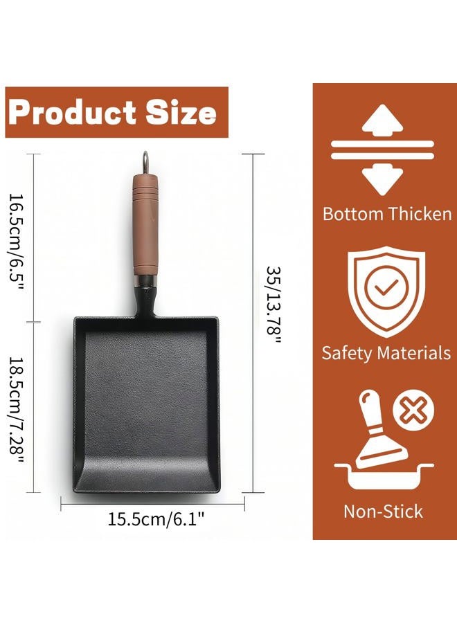 OUKENS Japanese Cast Iron Tamagoyaki Pan Nonstick, Multifunctional Square Japanese Egg Pan, Detachable Wood Handle, Oven Safe, for Omelets, Steak & Camping,6.1 x 7.3 Inch - Image 2