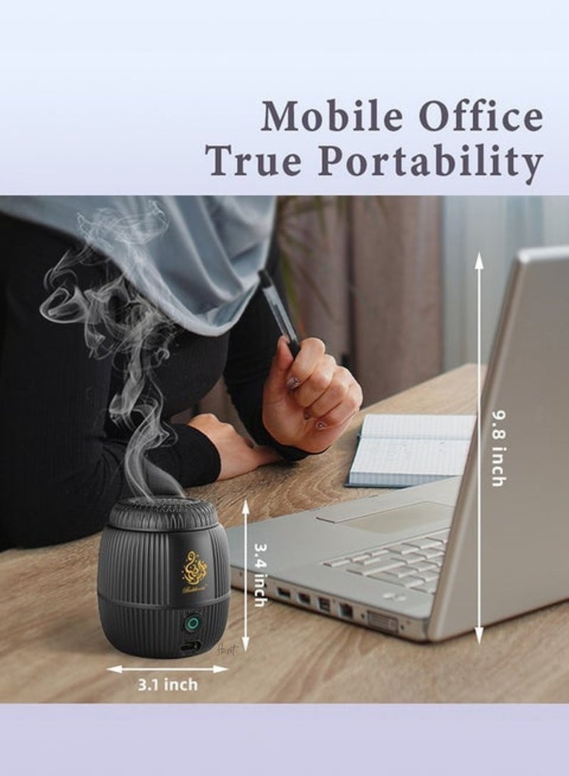 Houmt Portable Electronic Incense Burner Bakhoor Burner USB Rechargeable Electric Oud Bukhoon Diffuser Luxury Mini Hair Bukhoon Burner Black - Image 3