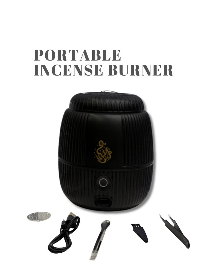 Houmt Portable Electronic Incense Burner Bakhoor Burner USB Rechargeable Electric Oud Bukhoon Diffuser Luxury Mini Hair Bukhoon Burner Black - Image 2