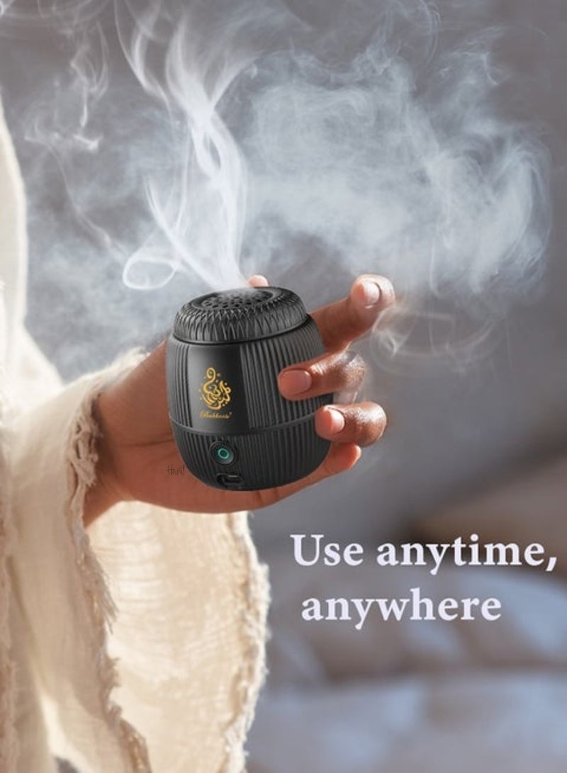 Houmt Portable Electronic Incense Burner Bakhoor Burner USB Rechargeable Electric Oud Bukhoon Diffuser Luxury Mini Hair Bukhoon Burner Black - Image 5