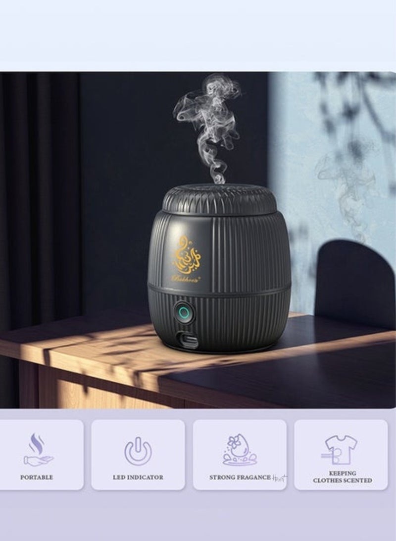 Houmt Portable Electronic Incense Burner Bakhoor Burner USB Rechargeable Electric Oud Bukhoon Diffuser Luxury Mini Hair Bukhoon Burner Black - Image 4