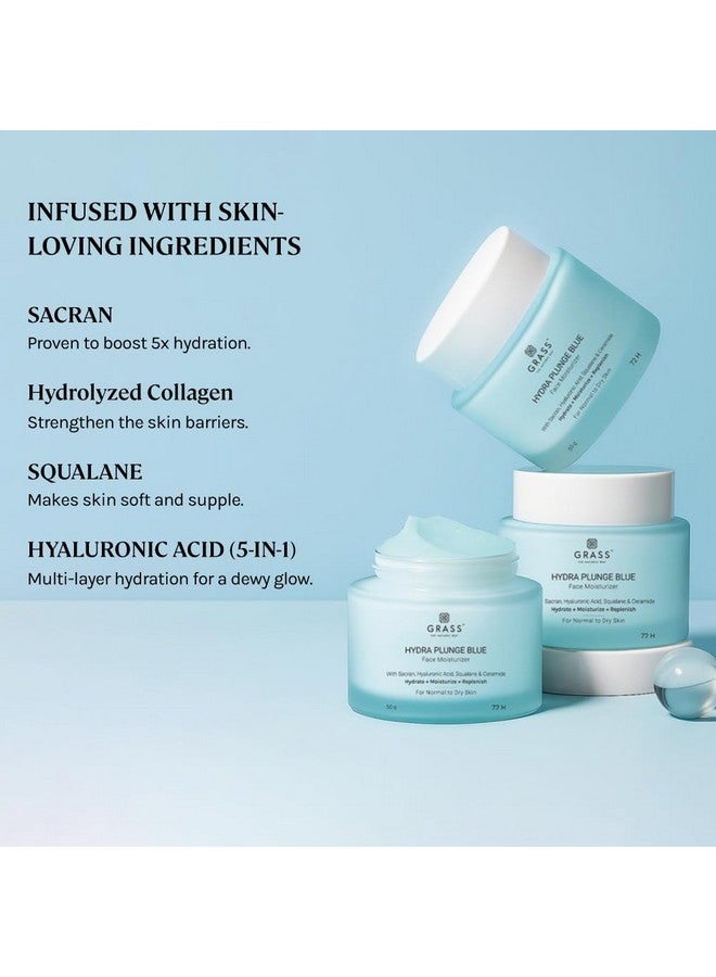 GRASS Hydra Plunge Blue Face Moisturizer for Normal to Dry Skin | With Hyaluronic Acid, Sacran & Ceramides | Fast-absorbing, Non-sticky & | Long Lasting Hydration | For Men & Women | 50gm - Image 2