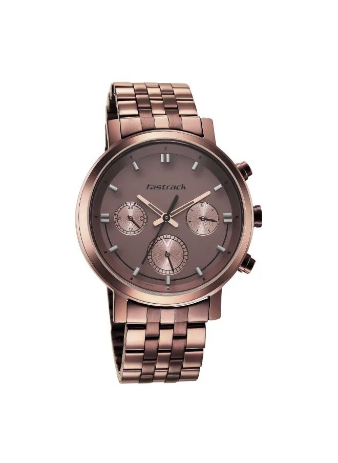 fastrack Fastrack Tick Tock Quartz Multifunction Watch for Guys With Brown Dial Metal Strap  - Image 1