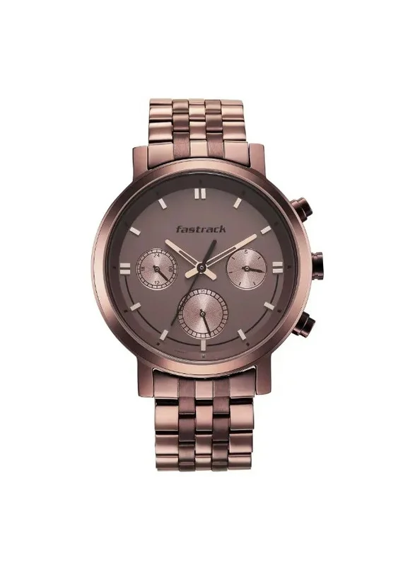 فاستراك Fastrack Tick Tock Quartz Multifunction Watch for Guys With Brown Dial Metal Strap