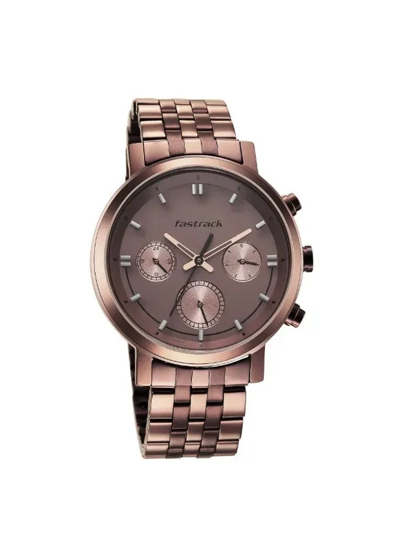 فاستراك Fastrack Tick Tock Quartz Multifunction Watch for Guys With Brown Dial Metal Strap