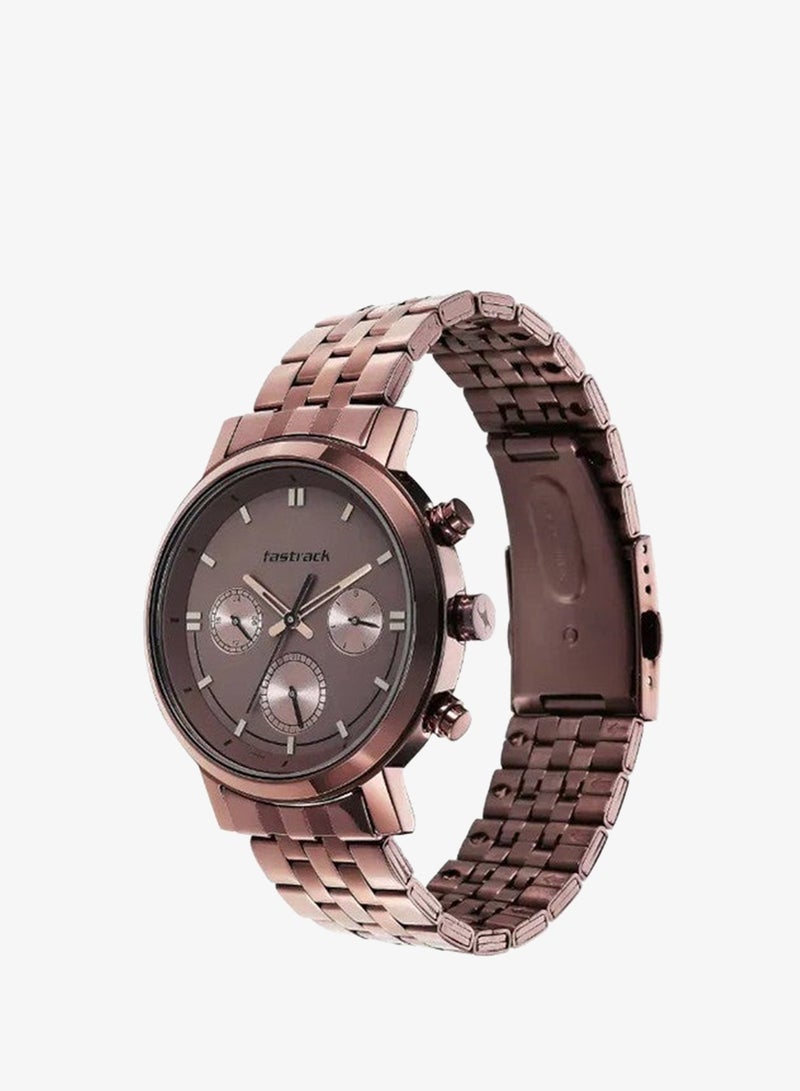 Fastrack Tick Tock Quartz Multifunction Watch for Guys With Brown Dial Metal Strap - Image 3