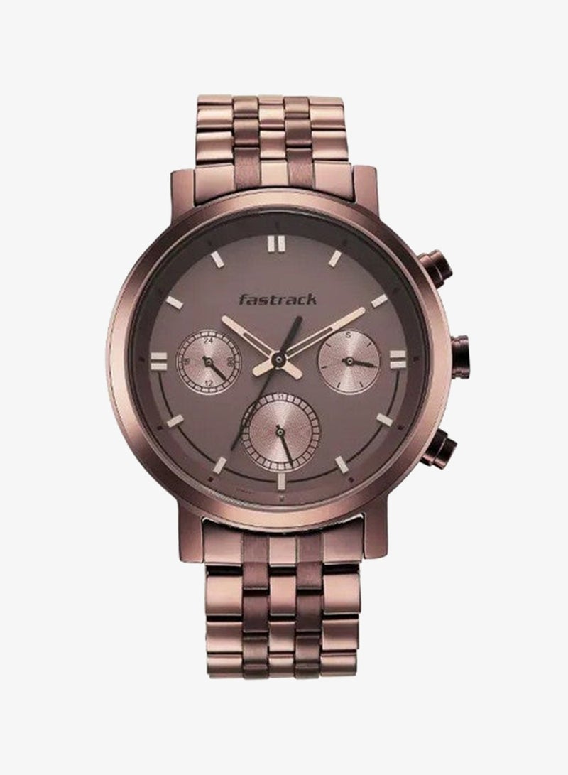 Fastrack Tick Tock Quartz Multifunction Watch for Guys With Brown Dial Metal Strap - Image 1