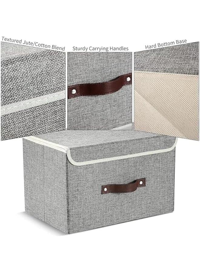 HOOKOR Durku Storage Bin with Lid Storage Boxes with PU Leather Handles PP Plastic Board Decorative Foldable Lidded Cotton Linen Fabric Home Cubes Baskets Closet Organizer Container,Grey (2 Pack) - Image 3