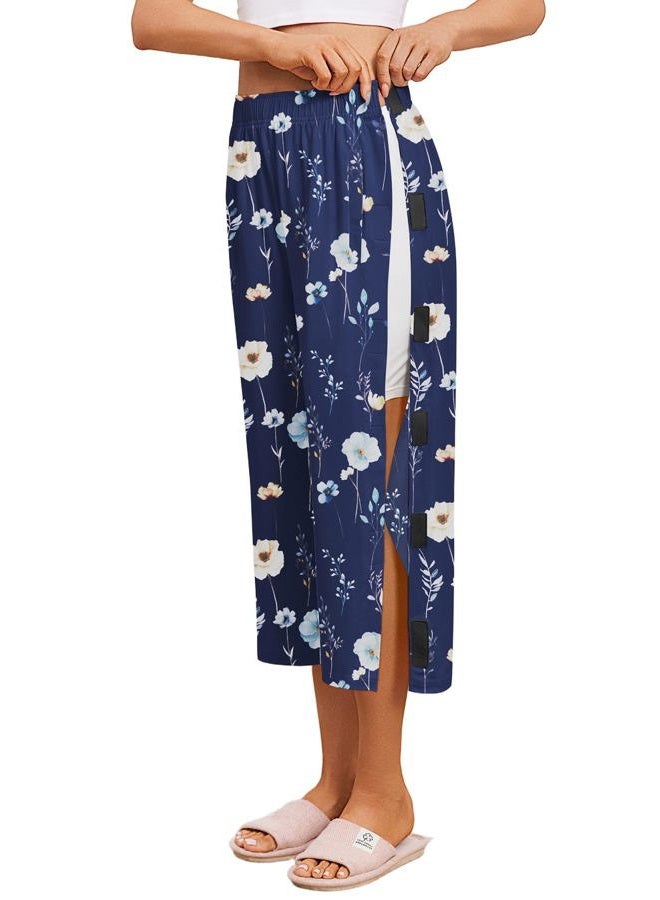 Deyeek Womens Tear Away Breakaway Capri Pants Post Surgery Recovery Hip Knee Ankle Replacement Adaptive Magic Tape 2 Pockets, Bue Print, L - Image 2