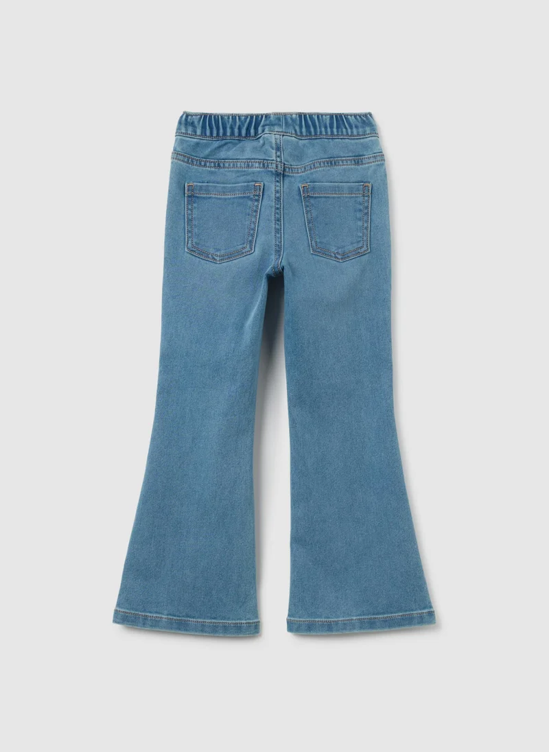 Ovs GIRLS' BLUE DENIM FLARE JEANS WITH RHINESTONE HEARTS