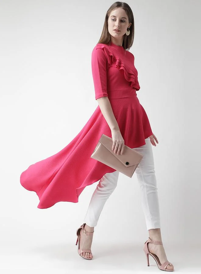 Kassually Kassually Solid Ruffle Detail High-Low Hem Top