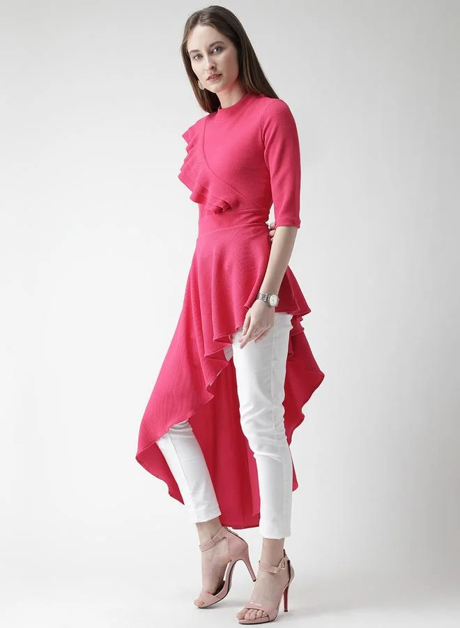 Kassually Kassually Solid Ruffle Detail High-Low Hem Top