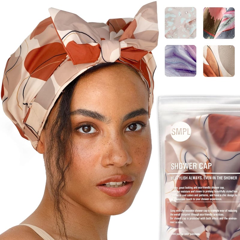 SMPL objects Shower Cap for Women, Luxury, Fashionable, Reusable, Waterproof Turban Shower Cap for Long Hair (Shapes of beige) - Image 1