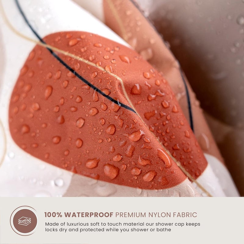 SMPL objects Shower Cap for Women, Luxury, Fashionable, Reusable, Waterproof Turban Shower Cap for Long Hair (Shapes of beige) - Image 4