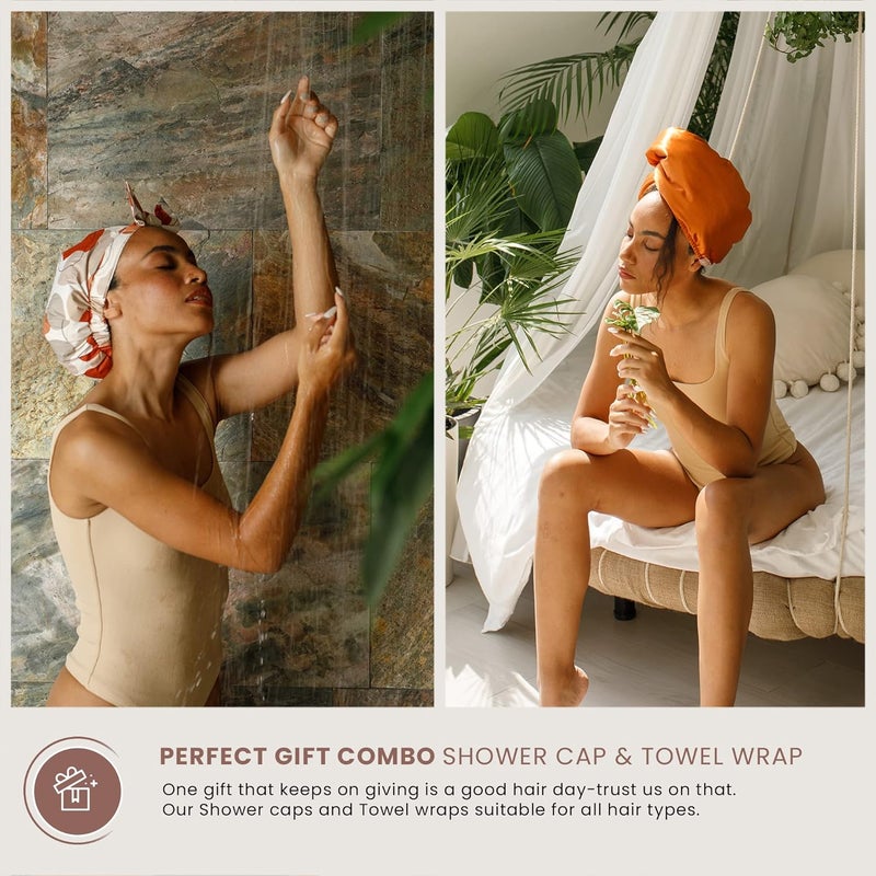 SMPL objects Shower Cap for Women, Luxury, Fashionable, Reusable, Waterproof Turban Shower Cap for Long Hair (Shapes of beige) - Image 3