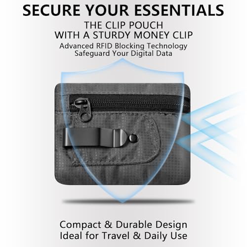 KOSMCCO RFID Blocking Clip Stash Pocket, Compact Hidden Travel Belt Wallet for Cards & Cash - Slim Pickpocket-Proof Design for Everyday Carry, Grey - Image 3