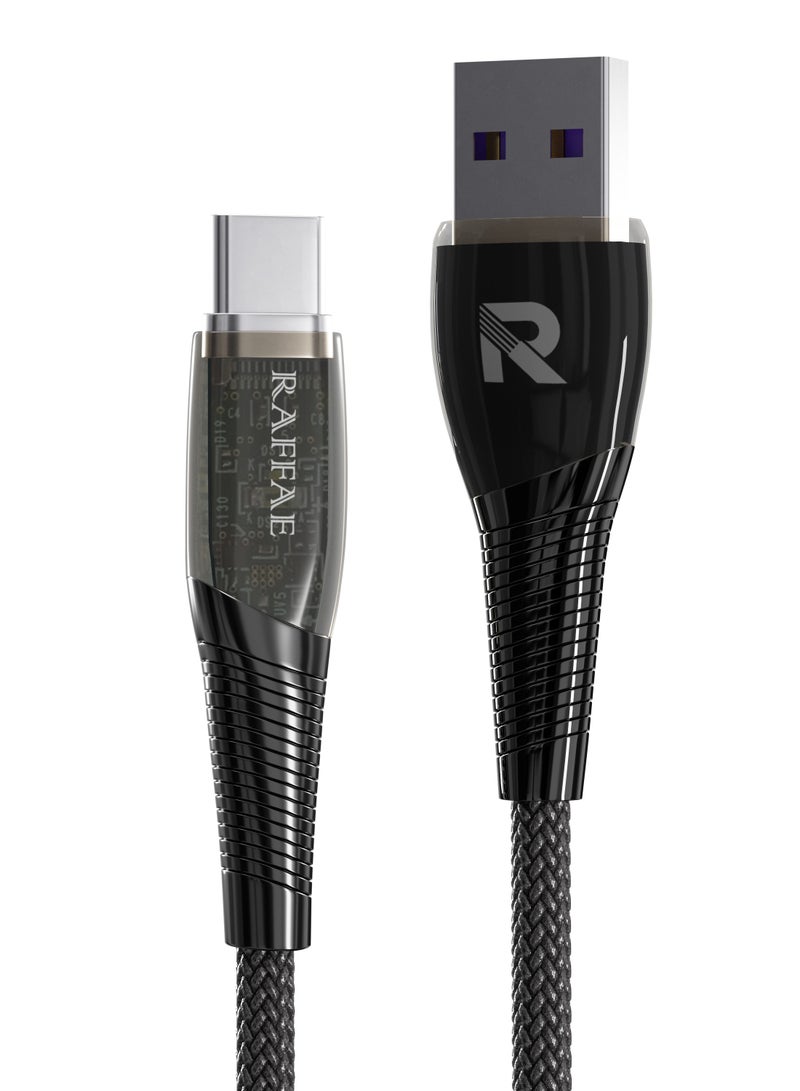 RAFFAE Transparent USB A to USB Type C Cable 1M Fast Charging for iphone 15/15 Plus/15 Pro/15 Pro Max, Samsung, OnePlus, Huawei - Image 1