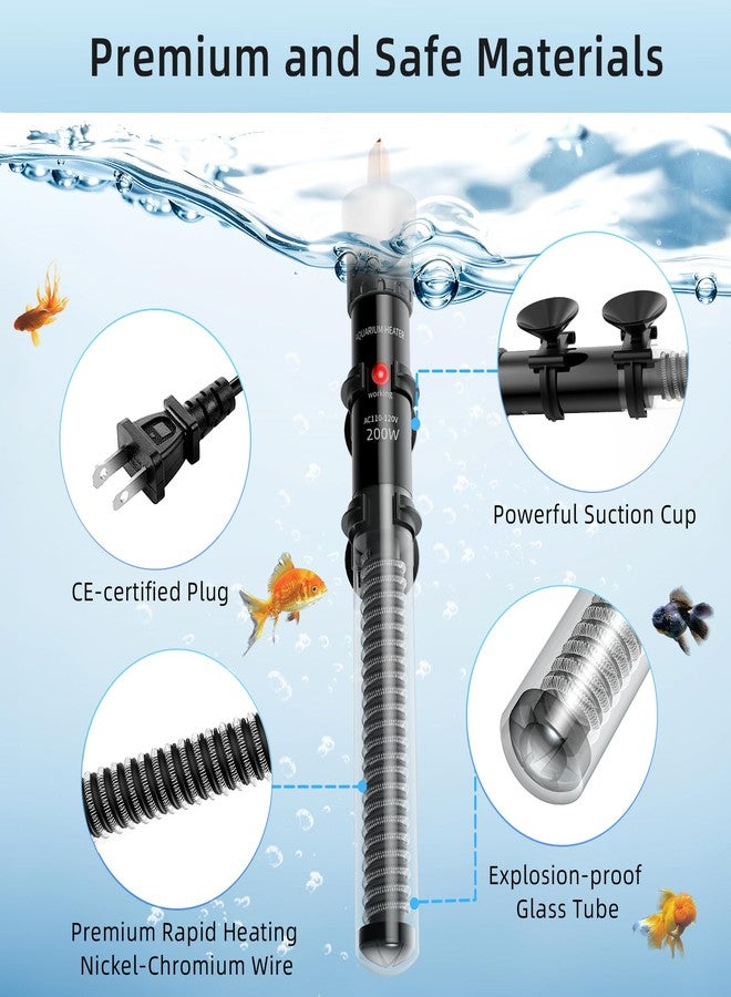HiTauing Aquarium Heater 200W, Adjustable Knob Fish Tank Heater with 2 Powerful Suction Cups, Submersible Betta/Turtle Tank Heater for Freshwater and Saltwater Tanks - Image 3