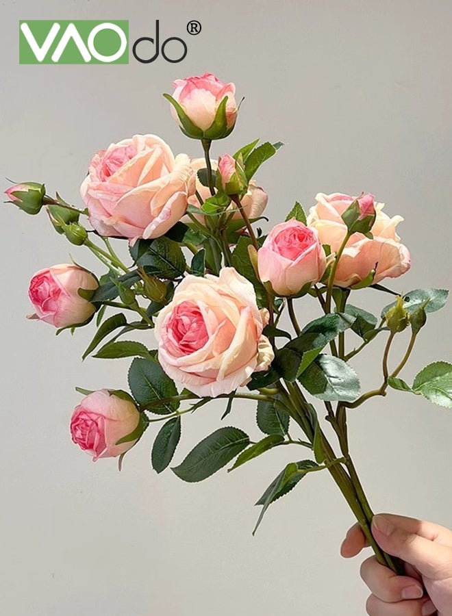 VAOdo Fake Artificial Flowers with Pottery Vase, Rose Silk Faux Flowers, No Fade Long Stem Fake Silk Roses,  for DIY Wedding Bouquet Table Centerpiece Home Decoration Pink - Image 4