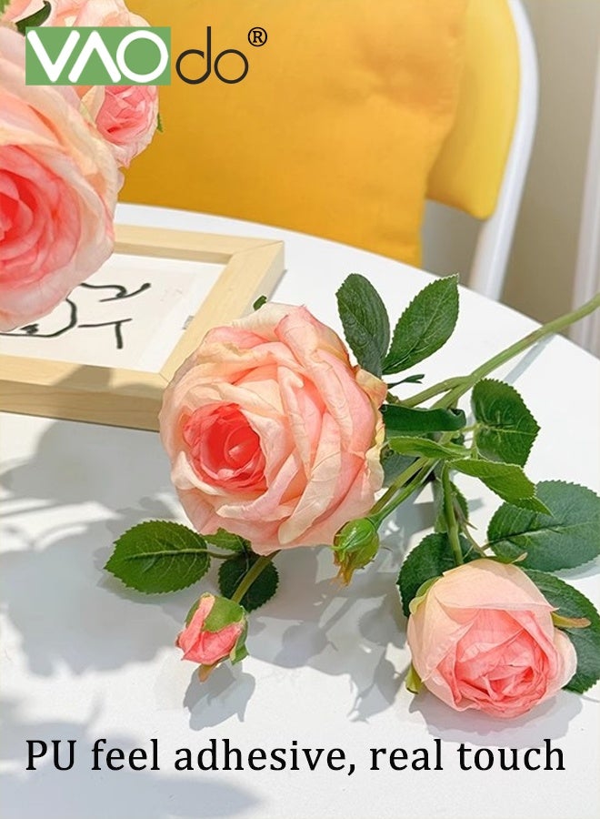 VAOdo Fake Artificial Flowers with Pottery Vase, Rose Silk Faux Flowers, No Fade Long Stem Fake Silk Roses,  for DIY Wedding Bouquet Table Centerpiece Home Decoration Pink - Image 3