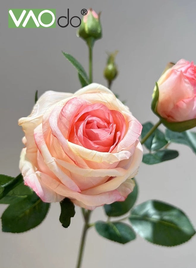 VAOdo Fake Artificial Flowers with Pottery Vase, Rose Silk Faux Flowers, No Fade Long Stem Fake Silk Roses,  for DIY Wedding Bouquet Table Centerpiece Home Decoration Pink - Image 2