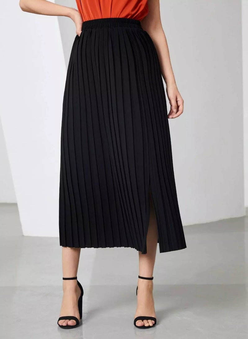 Pleated Split Hem Long Skirt - Image 4