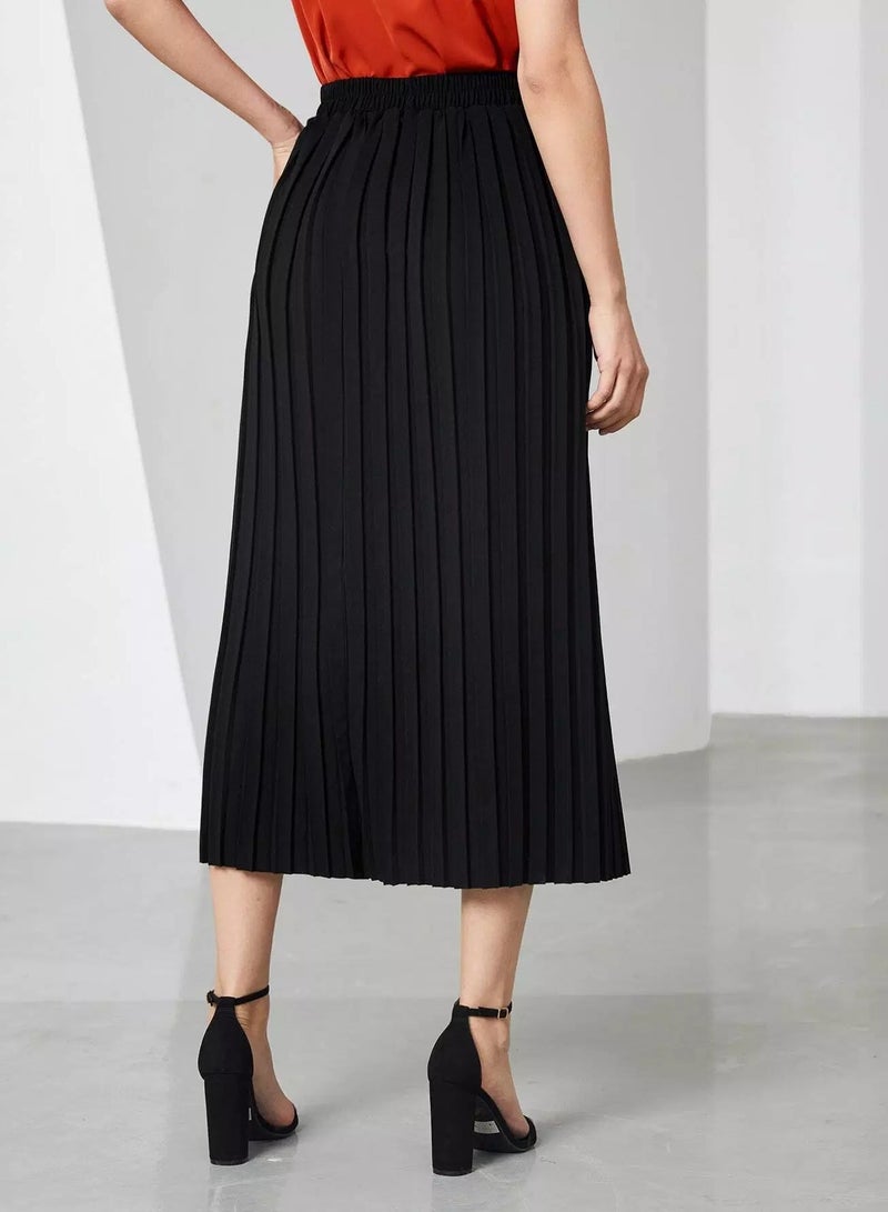 Pleated Split Hem Long Skirt - Image 2