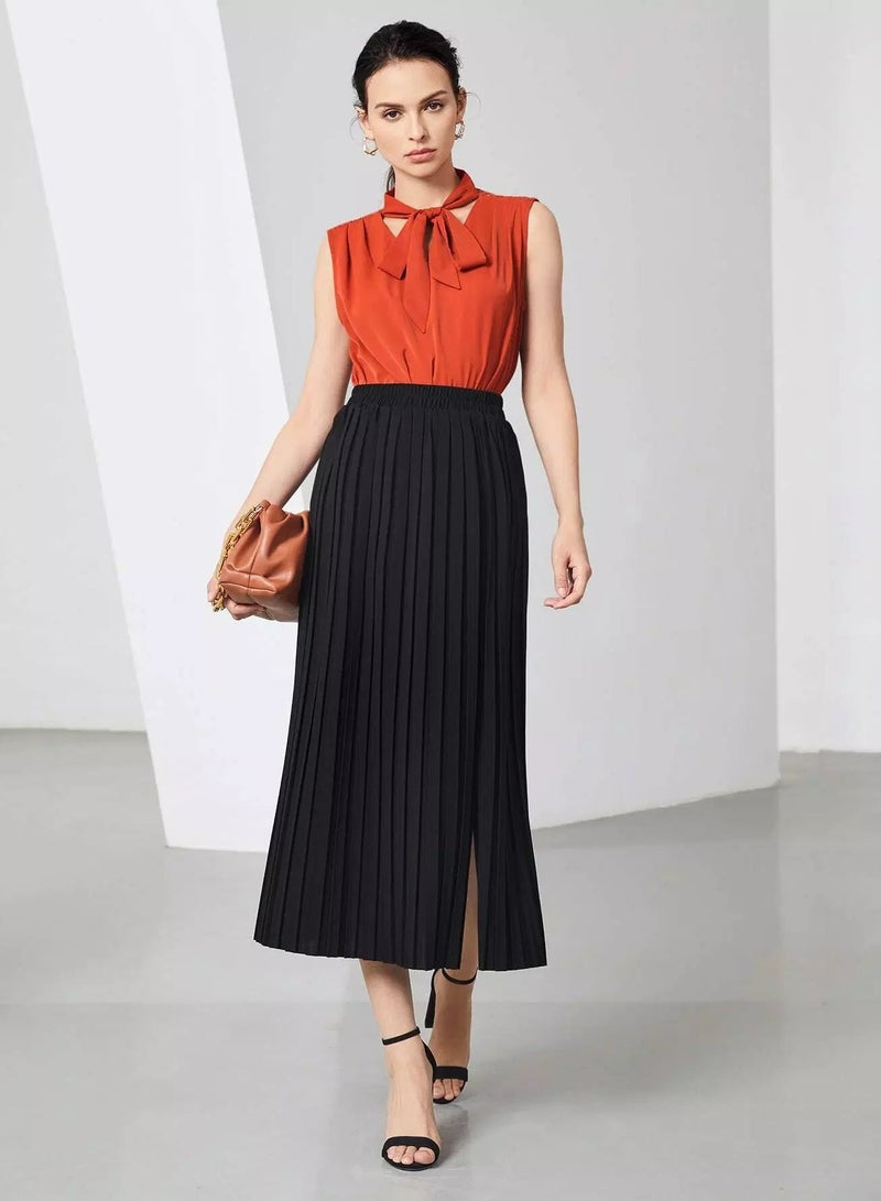 Pleated Split Hem Long Skirt - Image 3