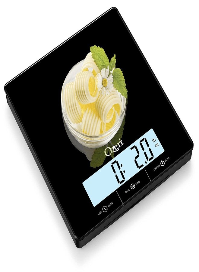 Ozeri Touch III 22 lbs (10 kg) Kitchen Scale in Tempered Glass, with Clock, Temperature & Humidity Gauge - Image 3