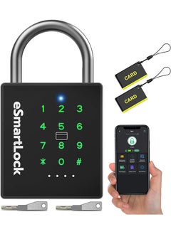 PROMASS Heavy Duty Smart Padlock with Key, Pad Lock with Code Keypad, Weatherproof Bluetooth RFID Keyless Electronic Digital Combination Lock for Gate Outdoor Fence Gym Locker Pool Shed Storage