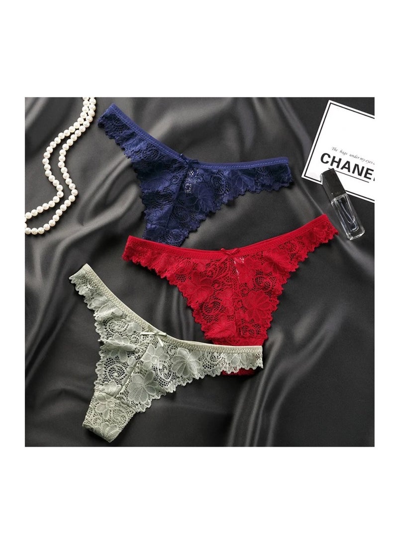 7 Piece Women Floral Lace Thong Panty Set Underwear Panties  - Image 3
