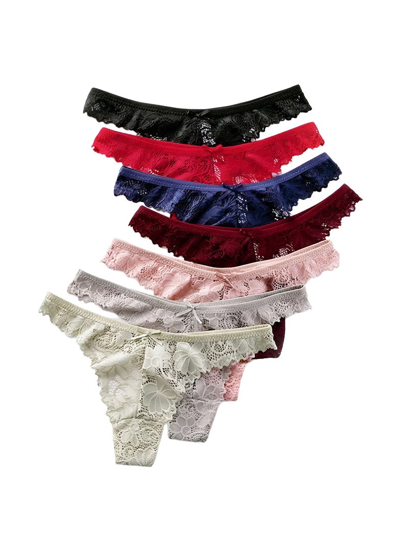 7 Piece Women Floral Lace Thong Panty Set Underwear Panties  - Image 1