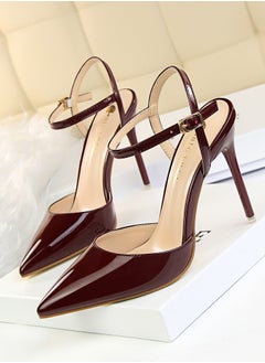 BIGTREE 10.5cm Thin Heels Ultra High Heels Shallow Mouth Sharp Toe Lacquer Leather Slim Slim One Line Women's High Heels Brown  - Image 1