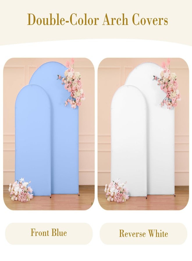 Suppromo White Blue Photo Arch Backdrop Cover Set of 2-7.2 and 6ft Spandex Arch Covers Stretchy Backdrop Baby Shower Arch Stand Covers for Boys Birthday Party Wedding Balloon Arch Background Decorations - Image 2