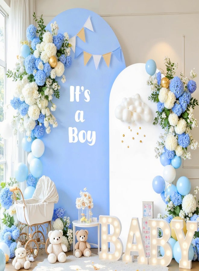 Suppromo White Blue Photo Arch Backdrop Cover Set of 2-7.2 and 6ft Spandex Arch Covers Stretchy Backdrop Baby Shower Arch Stand Covers for Boys Birthday Party Wedding Balloon Arch Background Decorations - Image 1
